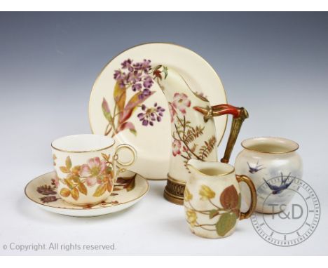 A collection of Royal Worcester porcelain to include a swallow decorated vase, shape No.2491, date code for 1912, 7.5cm high,