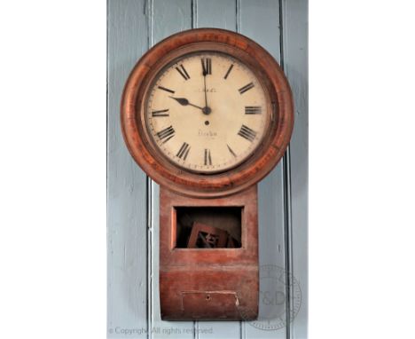 A 19th century fusee drop dial wall clock, the Roman dial signed 'Hummel Derby', possibly an old station clock, 70cm (attenti