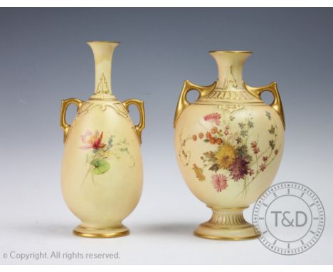 A Royal Worcester porcelain Blush Ivory vase, shape No.1766, date code for 1895, RdNo.240970, decorated with floral sprays an