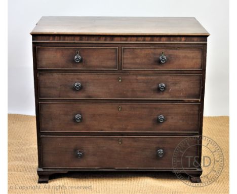 A George III mahogany chest,of two short and three long drawers, on bracket feet, 89cm H x 96cm W x 52cm D