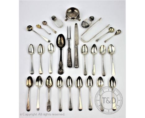 A selection of silver to include a set of six George III silver old English pattern teaspoons, terminals initialled 'S.D', ei