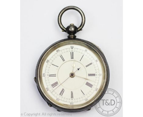 A Continental silver cased open face pocket watch, the white enamel dial with black Roman numerals and 300 outer track, with 