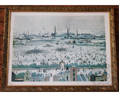 After Laurence Stephen Lowry RBA RA (1887-1976), Print on paper, Manchester park with crowds, 55cm x 75cm, Framed and glazed 