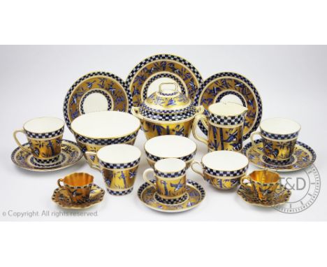 A selection of Coalport Japanese Grove pattern tea wares to include a sucrier and stand, slop bowl, four assorted cups and sa