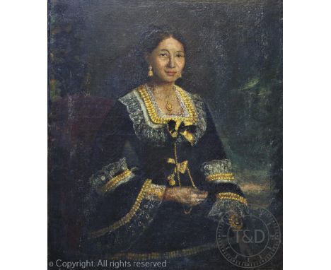 South American School / Spanish School (19th century), Large oil on canvas,Half length portrait of a Hespanic lady, possibly 