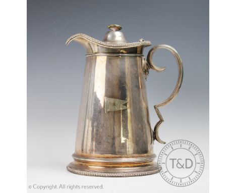 A late 19th century silver plated ewer and hinged cover engraved with a flag, possibly 'The White Star Line' flag, of large p