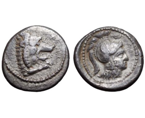 Lycia, Xanthos AR Stater. Circa 400-370 BC. Head and forepaw of roaring lion right with protruding tongue / Head of Athena ri