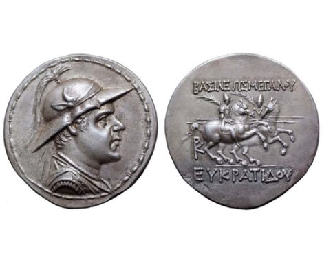 Greco-Baktrian Kingdom, Eukratides I 'the Great' AR Tetradrachm. Circa 171-145 BC. Diademed and draped bust right, wearing he