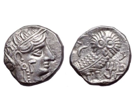 Southern Arabia, Qataban AR Hemidrachm. Unknown ruler(s). Timna, circa 350-320/00 BC. Imitating Athens. Head of Athena right,