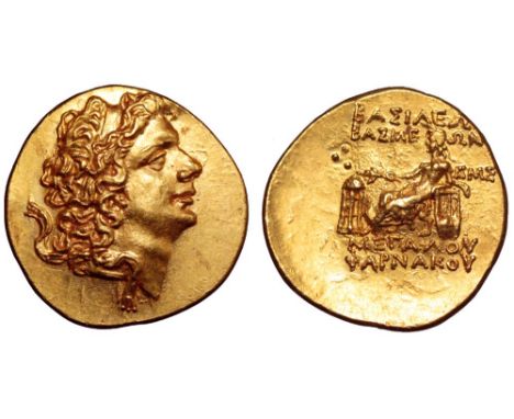 Kingdom of Pontos and Cimmerian Bosporos, Pharnakes II AV Stater. Pantikapaion, 53/52 BC. Diademed bust of Pharnakes right, w