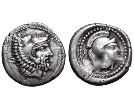 Dynasts of Lycia, Ddenevele (?) AR Stater. Circa 410-400. Bearded head of Herakles right, wearing lion’s skin headdress / hel