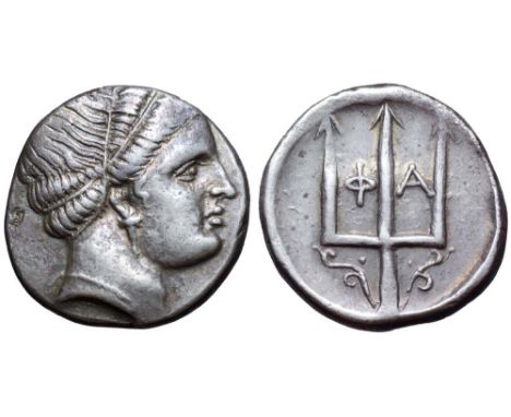 Crete, Phalasarna AR Stater. Circa 300-270 BC. Head of Artemis-Britomartis right, wearing single-pendant earring and necklace