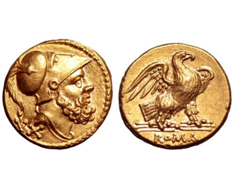 Roman Republic AV 60 Asses. Circa 211-207 BC. Bearded and draped head of Mars right, wearing crested Corinthian helmet; LX (m