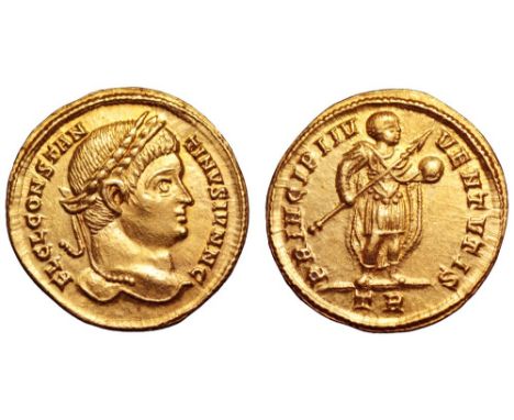 Constantine II, as Caesar, AV Solidus. Treveri (Trier), AD 326-327. FL CL CONSTANTINVS IVN N C, laureate head of Constantine 