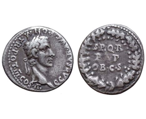 Caligula AR Denarius. Lugdunum (Lyon), AD 40. C CAESAR • AVG • PON • M • TR • POT • III • COS • III, laureate head right / S 