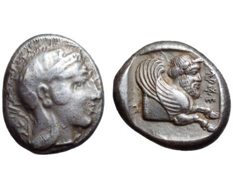 Dynasts of Lycia, Kherei AR Stater. Uncertain mint, circa 410-390 BC. Helmeted head of Athena right, wearing crested Attic he