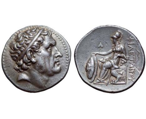 Kingdom of Pergamon, Philetairos AR Tetradrachm. Circa 270-265 BC. Diademed head of the deified Seleukos I to right / Athena,