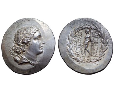 Ionia, Magnesia ad Maeandrum AR Tetradrachm. Circa 155-145 BC. Stephanophoric type. Erasippos, son of Aristeos, magistrate. D