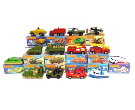 FOURTEEN MATCHBOX 1-75 SERIES SUPERFAST WHEEL MODELS comprising a No.2, Rescue Hovercraft, metallic green and fawn; No.13, Sn