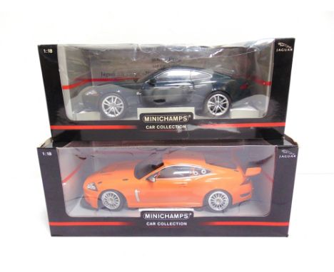 TWO 1/18 SCALE MINICHAMPS DIECAST MODEL CARS  comprising a No.150 081391, Jaguar XKR GT3 2008, orange; and No.150 130500, Jag