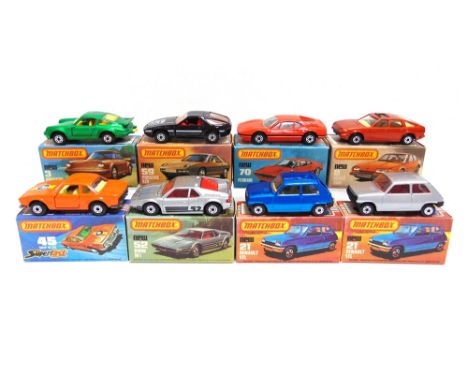 EIGHT MATCHBOX 1-75 SERIES SUPERFAST WHEEL MODELS  comprising a No.3, Porsche Turbo, metallic green; No.8, Rover 3500, metall