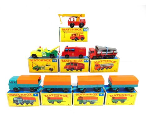 EIGHT MATCHBOX 1-75 SERIES REGULAR WHEEL MODELS  comprising a No.1, Mercedes Truck, sea green with an orange tilt, black plas