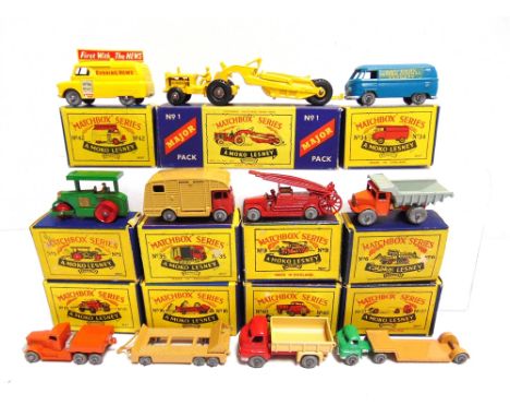 TEN MATCHBOX 1-75 SERIES REGULAR WHEEL MODELScomprising a No.1, Road Roller, smaller version, green with red metal wheels, ex