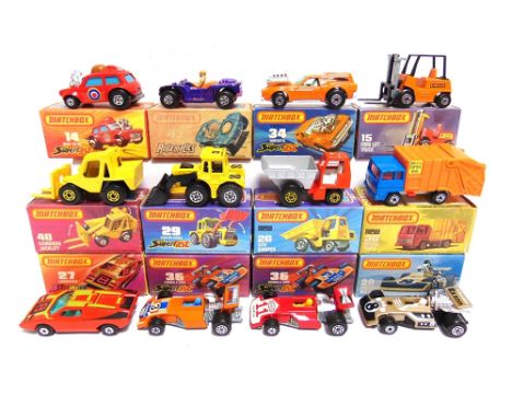 TWELVE MATCHBOX 1-75 SERIES SUPERFAST WHEEL MODELS  comprising a No.14, Mini-Ha-Ha, red; No.15, Fork Lift Truck, orange; No.2