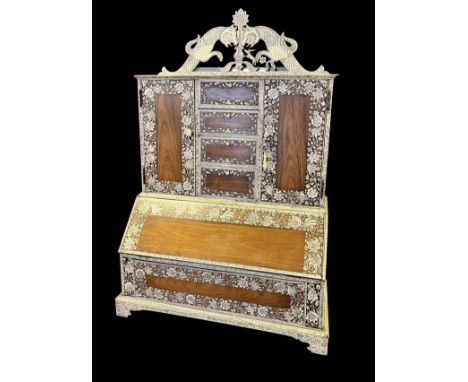 AN ANGLO-INDIAN ROSEWOOD &amp; IVORY TABLE BUREAU CABINET early 19th century, constructed in two sections and inlaid with ela