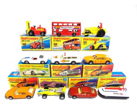 TEN MATCHBOX 1-75 SERIES SUPERFAST WHEEL MODELS  comprising a No.15, Fork Lift Truck, red and yellow with a black base; No.17