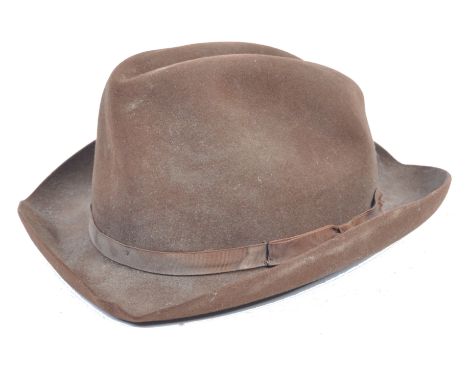 Unknown Production - an original vintage prop / costume British Fedora hat. Brown, with a matching brown band, makers marks f