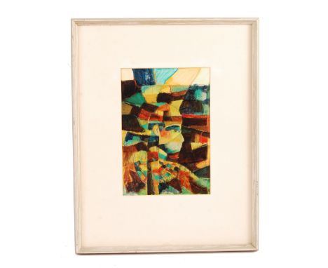 An original retro vintage 1960's acrylic on paper mixed media painting of an Egyptian Pharoah. Multi-coloured collage effect,