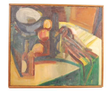 Norman Swallow - a vintage 1960's abstract oil on canvas painting, depicting various free-form and geometric shapes. Signed t