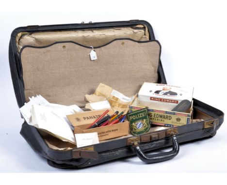 Estate of Peter Wyngarde - an original early 20th century Langmuir leather gladstone briefcase bag. Clasps to top. The case c