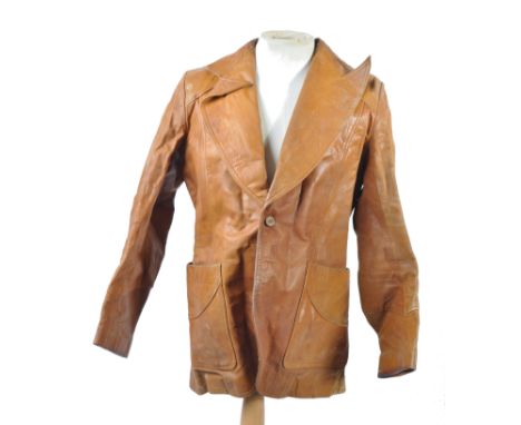 Jason King (1971 British Television Series) a rare origina prop / costume brown leather jacket, as worn by Peter Wyngarde in 