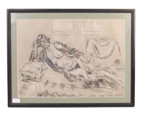 C. Minna - 20th century - British - a mid-century charcoal and chalk sketch study of a reclining nude. The figure depicted li
