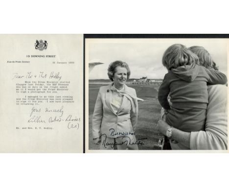 Margaret Thatcher signed 10x8 vintage original black and white photo and 10 Downing Street letter dated 31 January 1983 in wh
