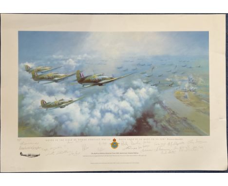 WWII Veterans Multi Signed Artist Proof Frank Wootton Print titled The Battle of Britain Memorial Trust 60th anniversary Limi