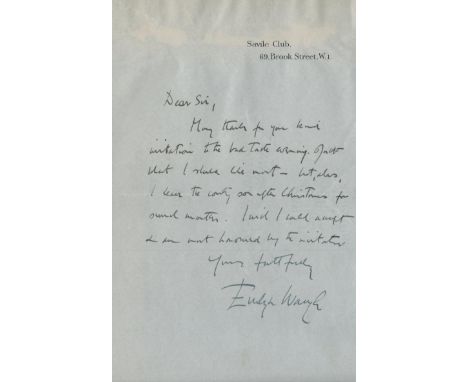 Evelyn Waugh vintage ALS on Savile Club headed paper. Arthur Evelyn St. John Waugh (28 October 1903 - 10 April 1966) was an E