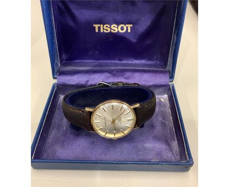 Boxed 9ct gold Tissot Seastar Seven Presentation gents wristwatch watch is ticking but no warranty given 