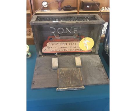 Rone Precision watch vintage light up sign, shop display light with enamel painted picture of tennis play in original carryin