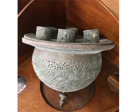 19th c. Antique Arabic Islamic hanging mosque lamp missing chains 