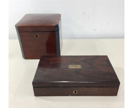 Antique tea caddy and boxed writing draftmans set caddy in need of restoration 