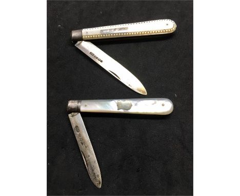 2 Antique Silver & mother of pearl handle fruit knifes both in good condition un-cleaned 