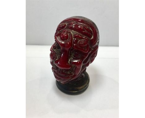 Erotic Red Amber type Chinese head table Seal head made up of erotic nude figures with chinese script seal  measures approx 7