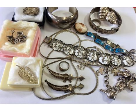 Collection of vintage and later Silver jewellery includes charm bracelet enamel bracelets bangle ,rings etc 