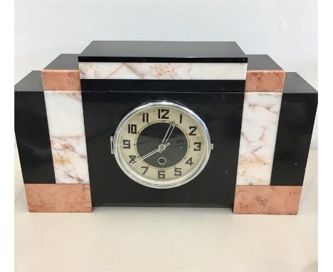 Art Deco style coloured marble mantle clock 