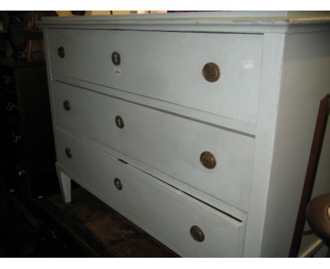 Late 19th Century Continental painted three drawer commode chest raised on square tapering supports