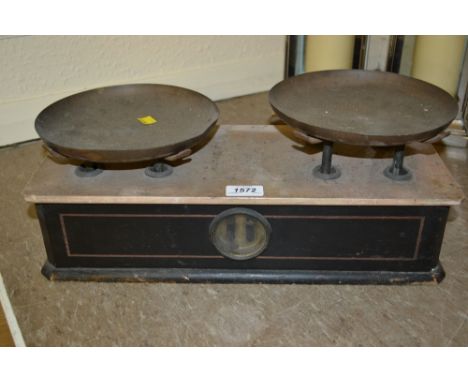 Pair of French brass and wooden scales