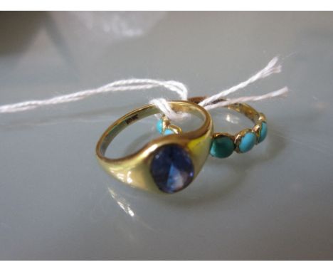 Turquoise set ring and an 18ct gold amethyst set signet ring